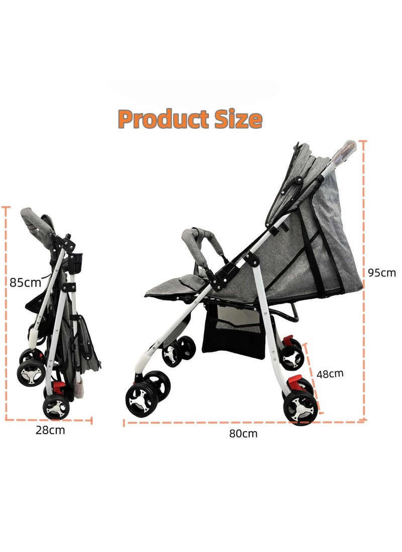 SKY-TOUCH - Lightweight Travel Stroller Foldable Baby Stroller With Large Storage Basket Multi-Position Recline Convenient One-Hand Fold Comfortable And Lay Flat Grey - Image 1