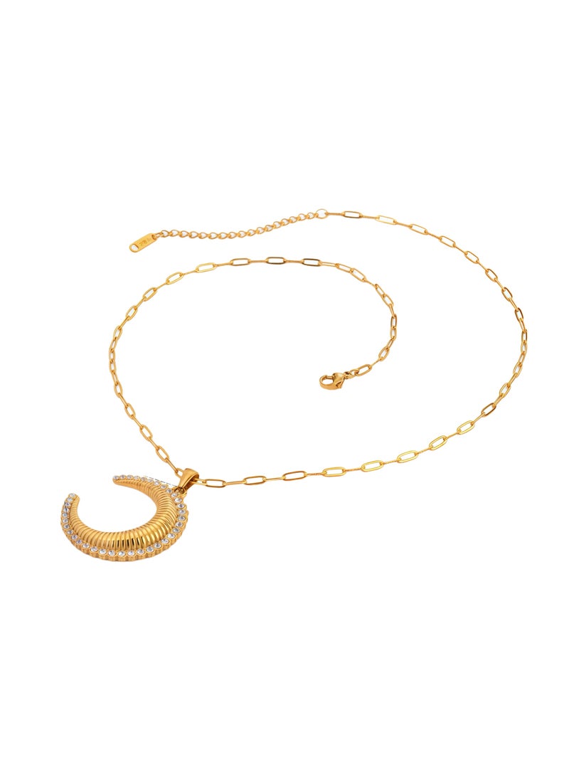 Golden Crescent Moon Necklace - Luxury Stainless Steel Hypoallergenic Jewelry - Islamic Pendant for Women - Minimalist Elegant Design - Fast Delivery UAE - Image 1
