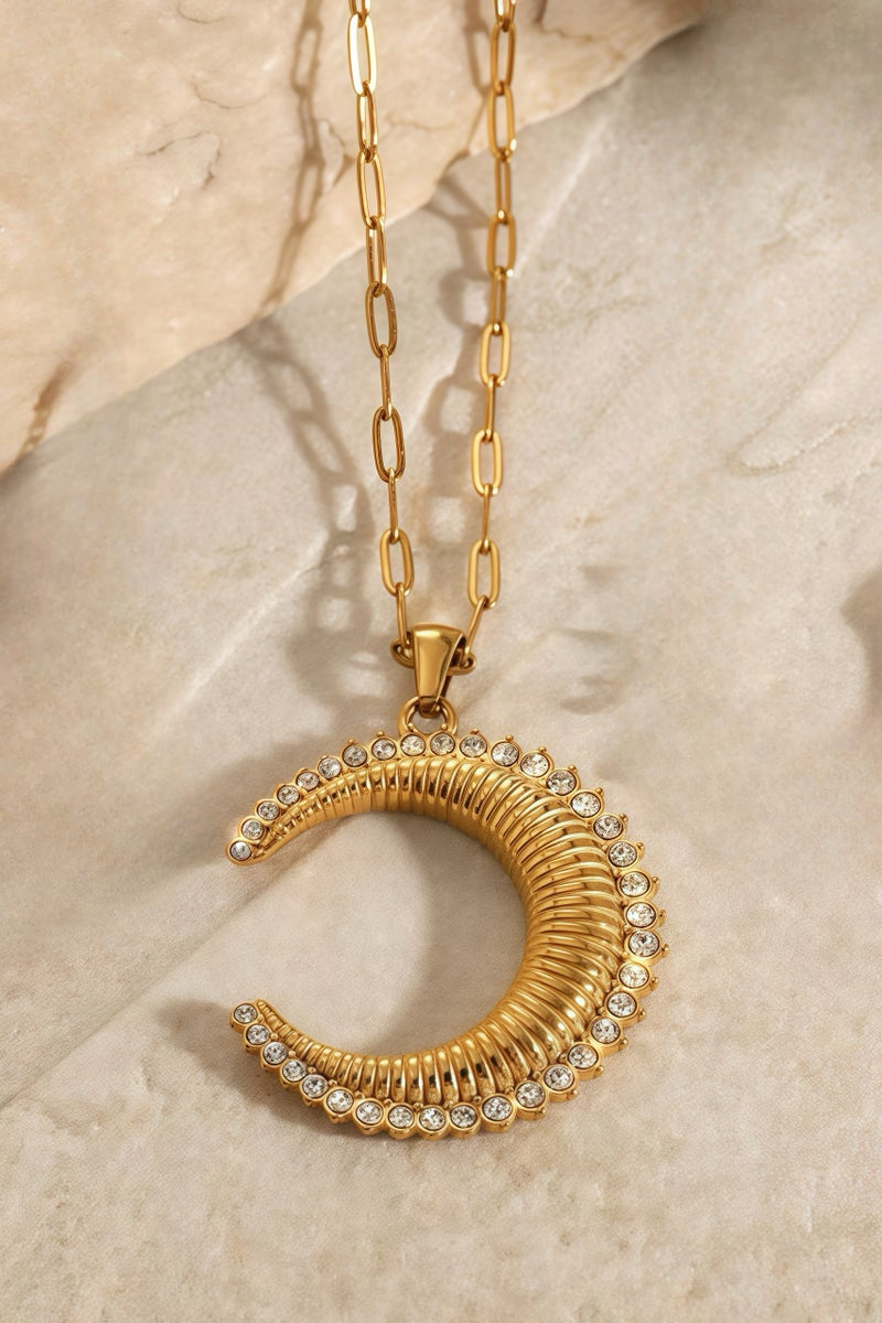 Golden Crescent Moon Necklace - Luxury Stainless Steel Hypoallergenic Jewelry - Islamic Pendant for Women - Minimalist Elegant Design - Fast Delivery UAE - Image 2