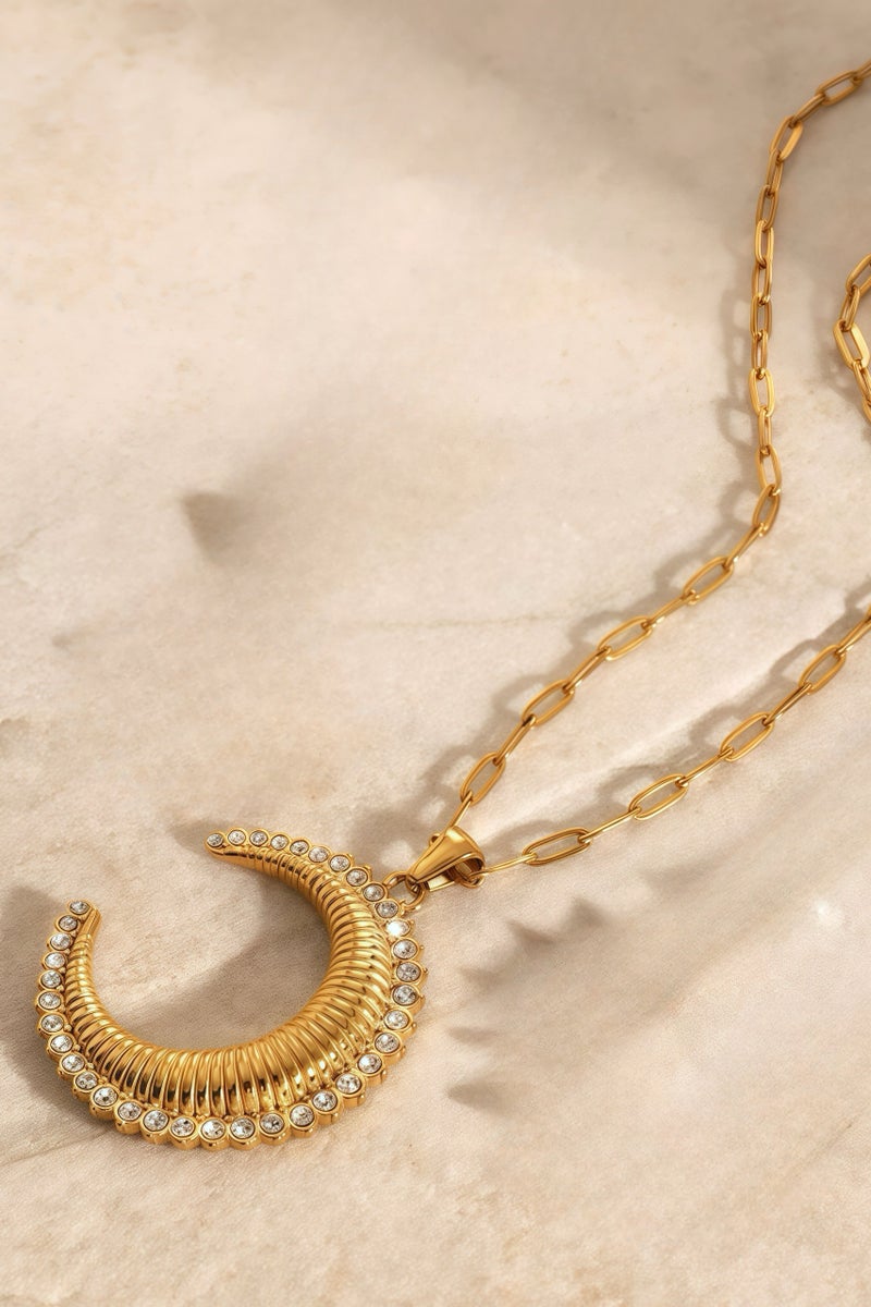 Golden Crescent Moon Necklace - Luxury Stainless Steel Hypoallergenic Jewelry - Islamic Pendant for Women - Minimalist Elegant Design - Fast Delivery UAE - Image 3