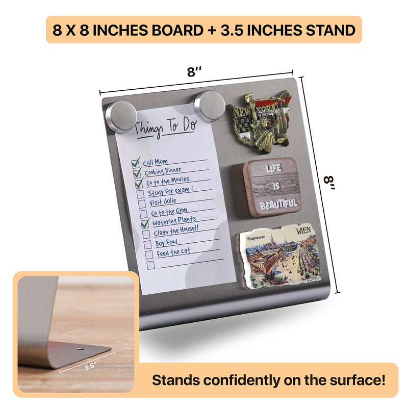 OutFormal Magnetic Bulletin Board with Stand – Small Dry Erase Memo Board – Tabletop Metal Easel for Magnet Display – Mini Home Decor – 8x8 Inches + 2 Magnets - Image 2