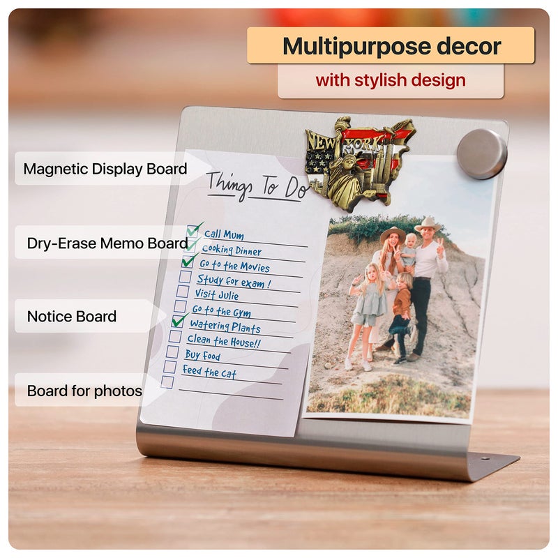 OutFormal Magnetic Bulletin Board with Stand – Small Dry Erase Memo Board – Tabletop Metal Easel for Magnet Display – Mini Home Decor – 8x8 Inches + 2 Magnets - Image 3