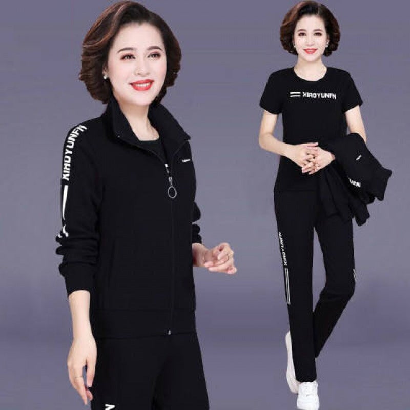 suit mothers spring and autumn sports suit 2024 new casual middle-aged and elderly three-piece womens coat Single inner t-shirt [single top] 