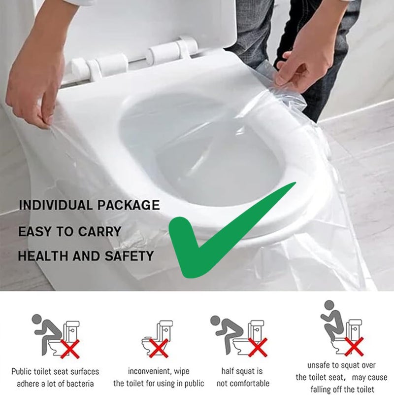 Disposable Plastic Toilet Seat Covers (50 Pack), Anti-Bacterial and Waterproof Toilet Seat Bags Pocket Portable for Public Bathrooms, Hotels, Airplanes - Image 1
