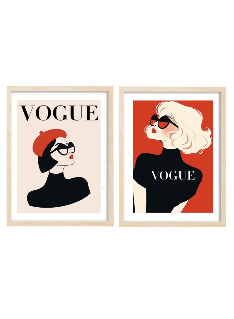 Boomah Accessories Set of 2, Vogue Fashion Girl Design Abstract Wall Art Poster with Frame 30x40cm  - Image 1