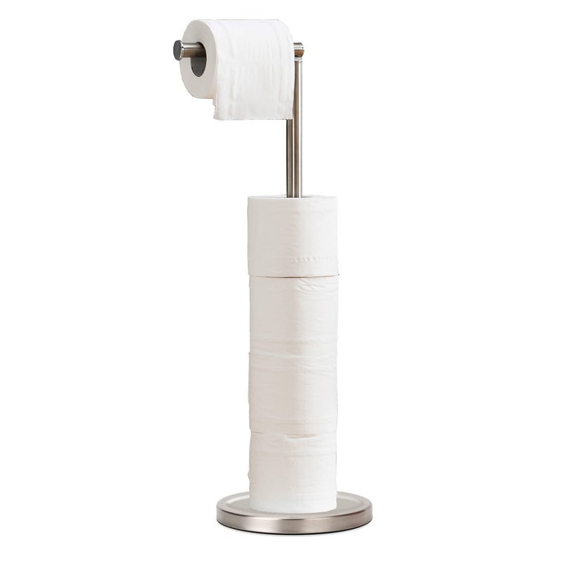 Toilet Paper Holder Stand Freestanding Toilet Paper Holder Stand with Reserve for 4 More Rolls SUS304 Stainless Steel Sturdy Base Brushed Nickel