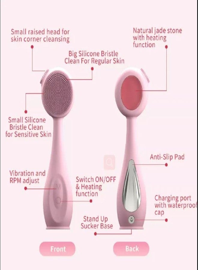 ilika Facial Massage Brush With Jade (Pink) - Image 3