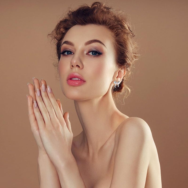 HANNEA® 2 Pairs Studs Earrings for Women Girls Metal Bow Earstuds Elegant Bowknot Studs Earrings Girls Jewelry Gift - Golden & Silver - Image 4