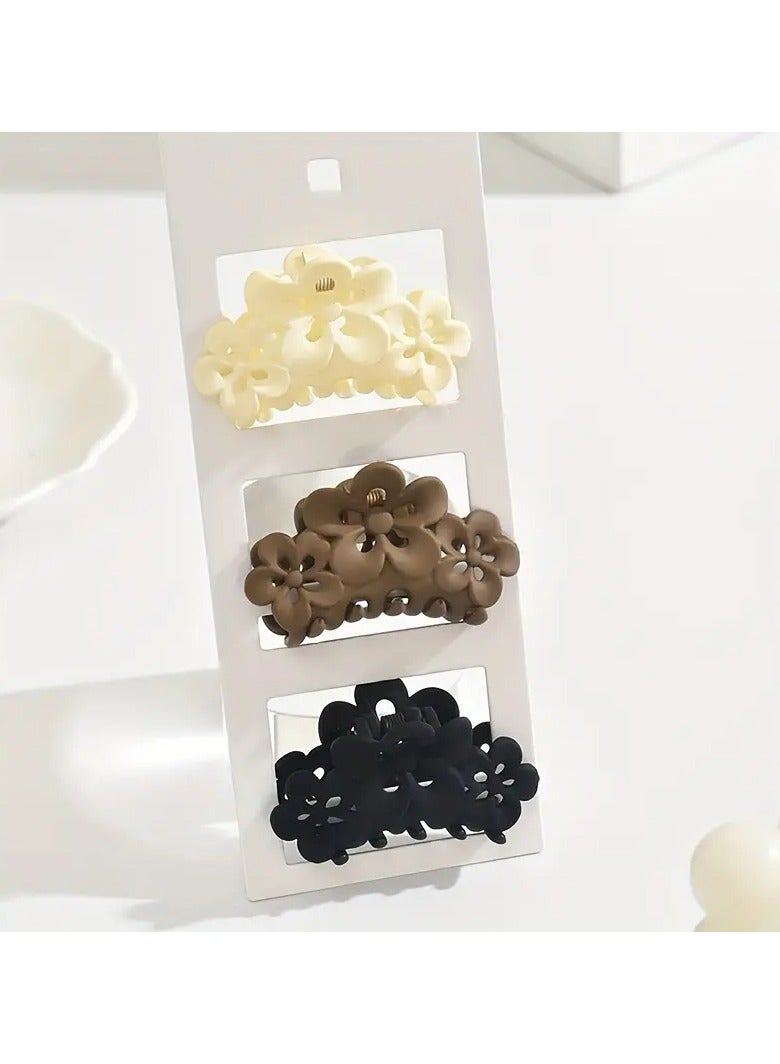 Goolsky 3pcs Floral Hair Clips, Matte Plastic, Simple Style, Rectangular Shape, Medium Size, Solid Color, Hair Accessories Set for Half-Up Ponytails - Image 1