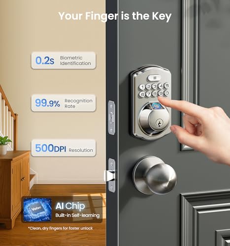 Veise Fingerprint Door Lock, Keyless Entry, Auto Lock, Electronic Keypad Deadbolt for Front Door, Biometric, Anti-Peeking Password, Easy Install, Satin Nickel - Image 2