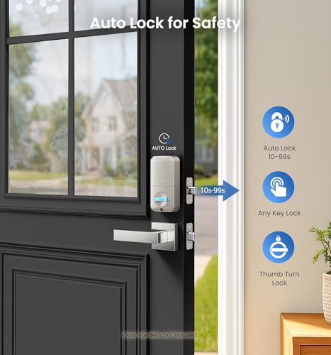Veise Fingerprint Door Lock, Keyless Entry, Auto Lock, Electronic Keypad Deadbolt for Front Door, Biometric, Anti-Peeking Password, Easy Install, Satin Nickel - Image 4