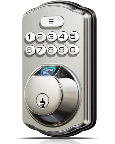 Veise Fingerprint Door Lock, Keyless Entry, Auto Lock, Electronic Keypad Deadbolt for Front Door, Biometric, Anti-Peeking Password, Easy Install, Satin Nickel - Image 1