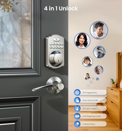 Veise Fingerprint Door Lock, Keyless Entry, Auto Lock, Electronic Keypad Deadbolt for Front Door, Biometric, Anti-Peeking Password, Easy Install, Satin Nickel - Image 3