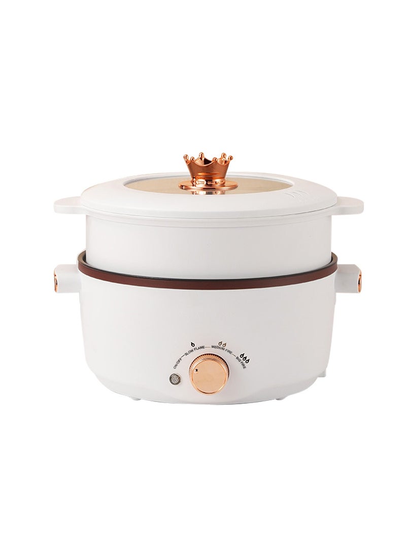 ET-LIFE Electric Hot Pot with Steamer, 4L Multifunctional Non-Stick Electric Cooker Egg Cooker, for Stir Fry/Stew/Steam, Perfect for Noodles/Soup/Egg/Oatmeal 1000W SC-28OD White  - Image 1