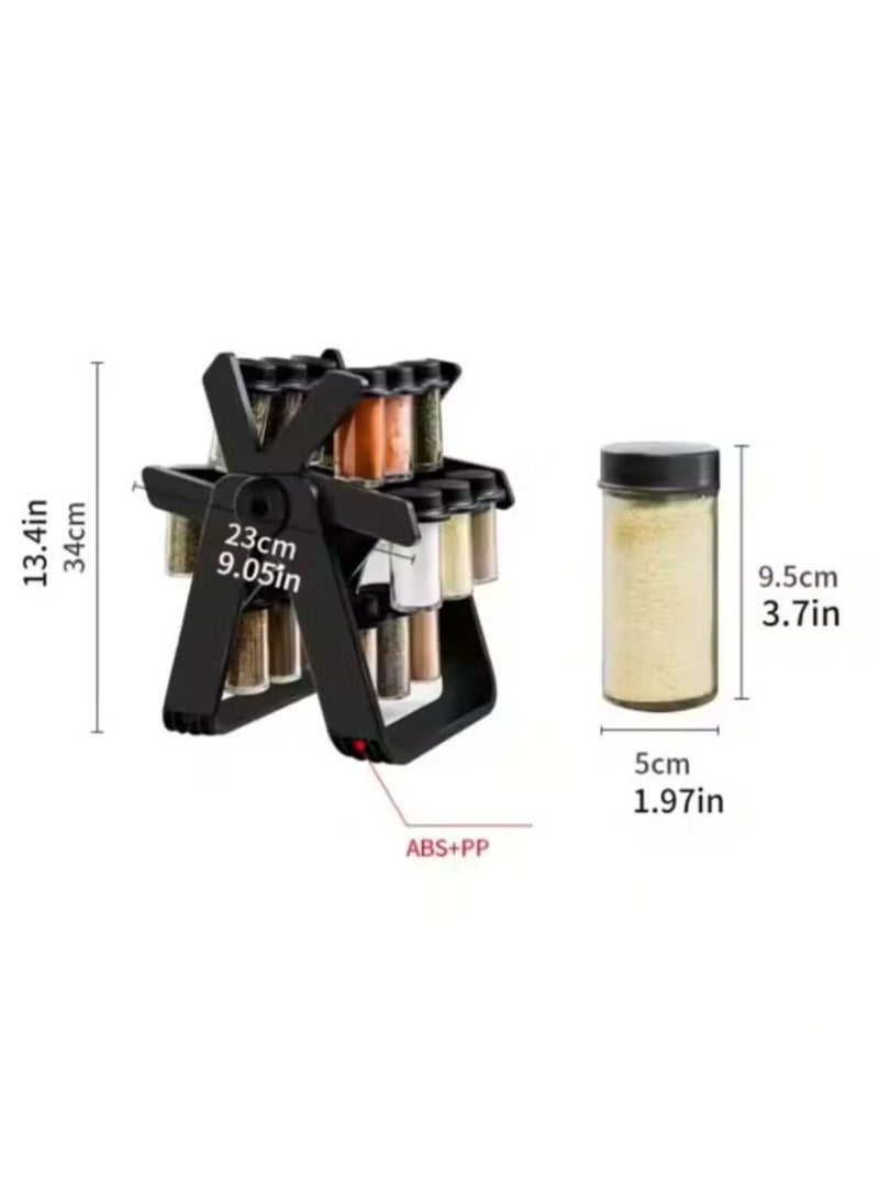Denx Elegant Rotating Spice Rack with 18 Glass Jars – 360° Rotation, Space-Saving, Durable and Easy to Use - Image 3