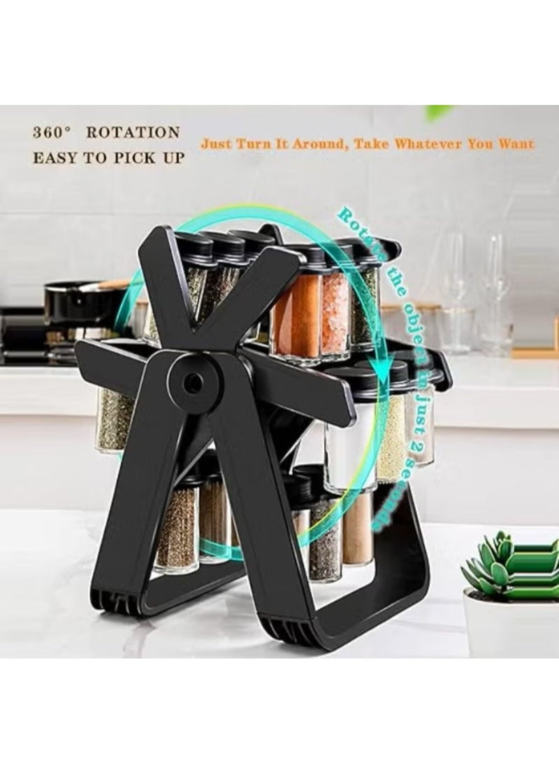 Denx Elegant Rotating Spice Rack with 18 Glass Jars – 360° Rotation, Space-Saving, Durable and Easy to Use - Image 5