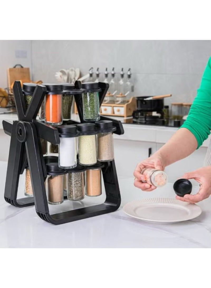 Denx Elegant Rotating Spice Rack with 18 Glass Jars – 360° Rotation, Space-Saving, Durable and Easy to Use - Image 2