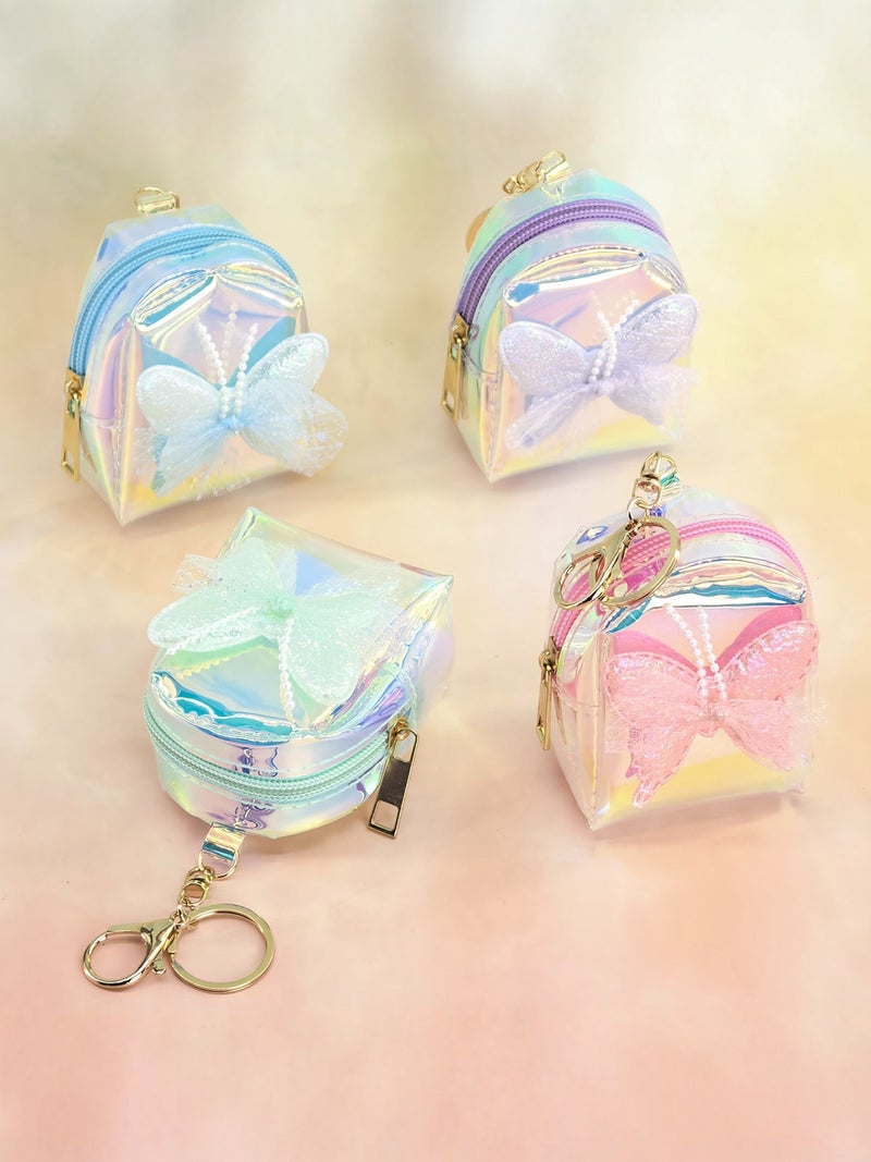 estella New Laser Rainbow Bow Keychain Purse with Mini Backpack, Cute Storage Bag for Girls - Image 1