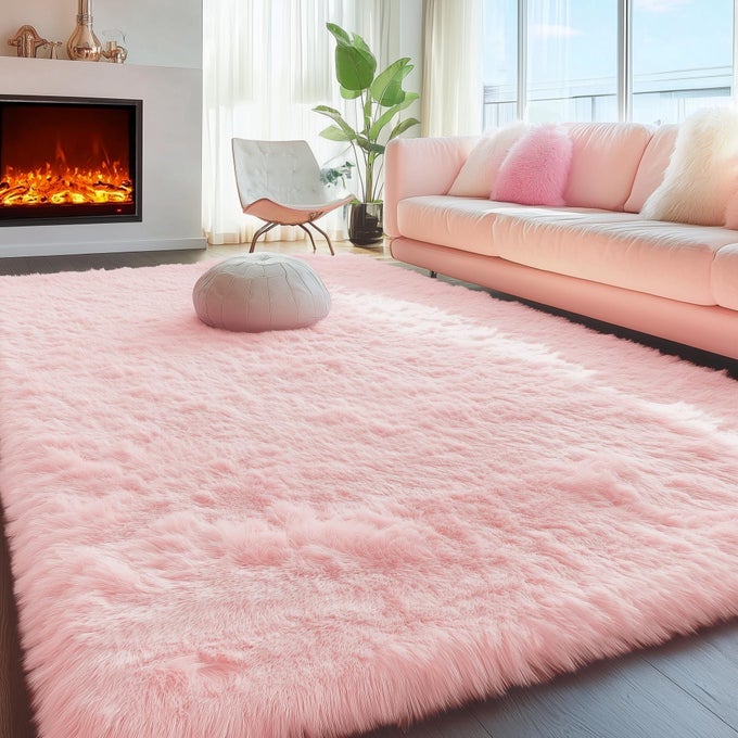 PINK FLUFFY PLUSH AREA RUG 5X8 KIDS SHAG RUGS FOR BEDROOM GIRLS LIVING ROOM PASTEL CARPET NURSERY FLOOR GIRLS DORM RUG PLUSH SOFT KIDS RUG FOR ROOM DECOR AESTHETIC KAWAII PINK RUGS