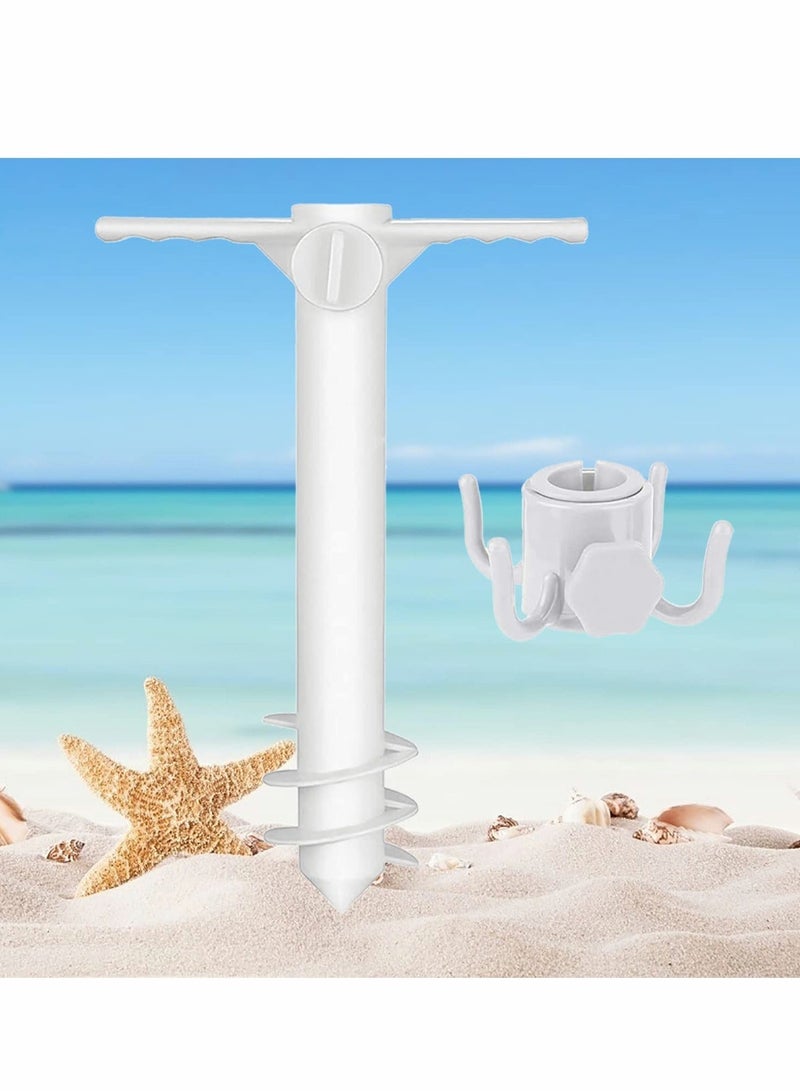 Beach Umbrella Screw Sand Anchor Stand Holder, One Size Fits All, Umbrella Holder Stand Safe for Strong Wind with 4-prongs Hanging Hook - Image 1
