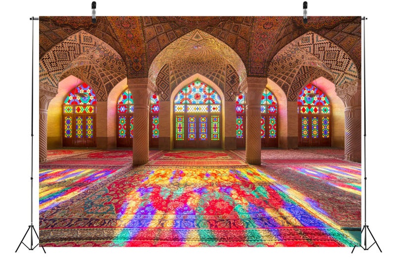 BELECO 7x5ft Fabric Moroccan Backdrop Vintage Medieval Palace Backdrop Pink Mosque Great Hall Columns with Arches Arabian Background Moroccan Birthday Wedding Party Decor Portrait Photo Props - Image 4