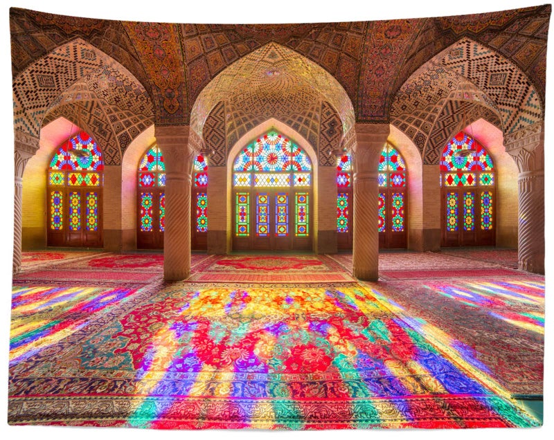 BELECO 7x5ft Fabric Moroccan Backdrop Vintage Medieval Palace Backdrop Pink Mosque Great Hall Columns with Arches Arabian Background Moroccan Birthday Wedding Party Decor Portrait Photo Props - Image 5