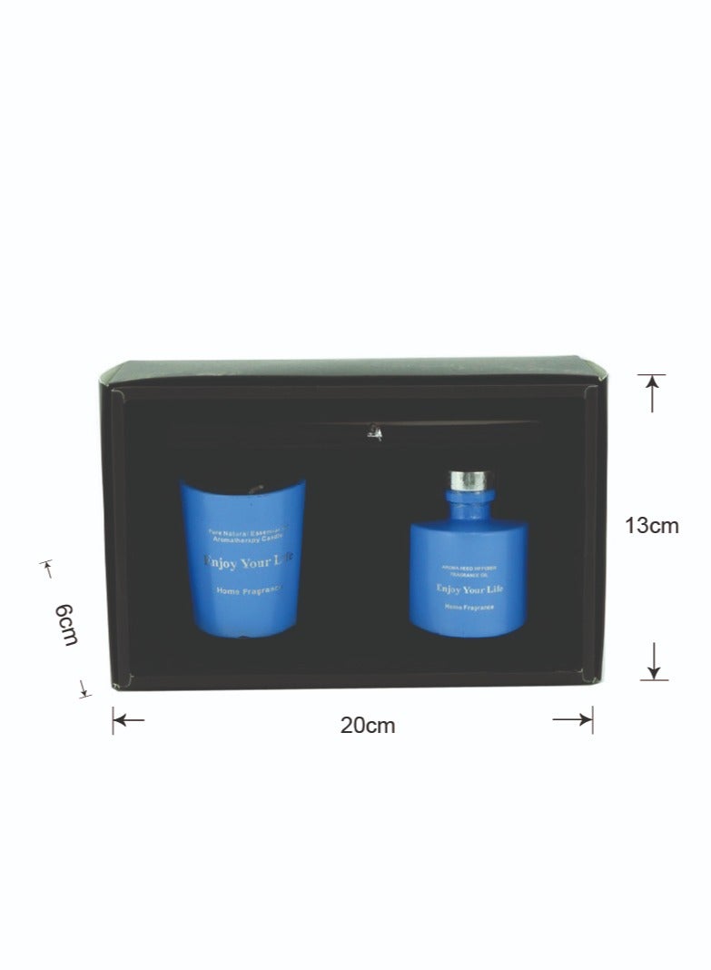 BABAZAM Aromatherapy Scented Candle Set with Fragrance Oil and 6 Pieces of Sticks Beautifully Packaged Ideal for Birthday Anniversary Gift Blue 20x13x6cm  - Image 1