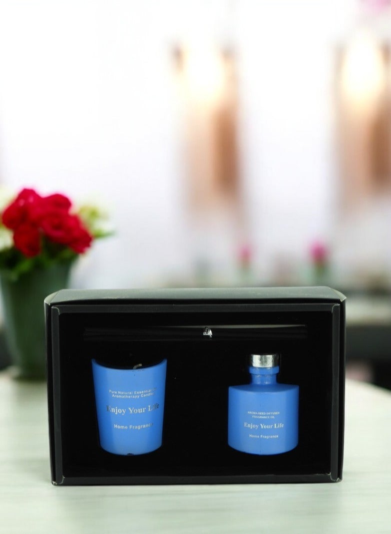 BABAZAM Aromatherapy Scented Candle Set with Fragrance Oil and 6 Pieces of Sticks Beautifully Packaged Ideal for Birthday Anniversary Gift Blue 20x13x6cm  - Image 5