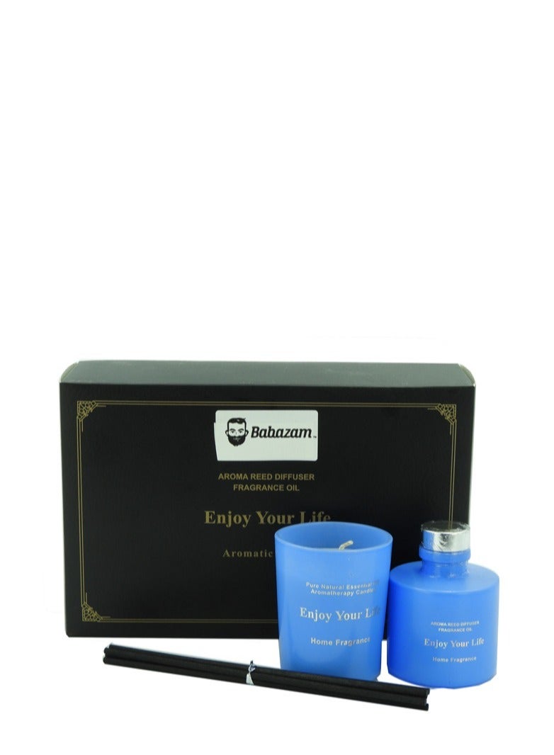 BABAZAM Aromatherapy Scented Candle Set with Fragrance Oil and 6 Pieces of Sticks Beautifully Packaged Ideal for Birthday Anniversary Gift Blue 20x13x6cm  - Image 4