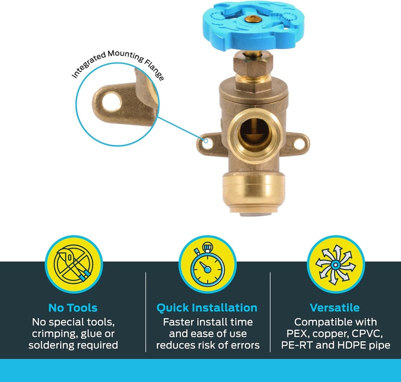 SharkBite 3/4 Inch x 3/4 Inch MHT Garden Valve, Multi Turn, Push to Connect Brass Plumbing Fitting, PEX Pipe, Copper, CPVC, PE-RT, HDPE, 24623LF - Image 3
