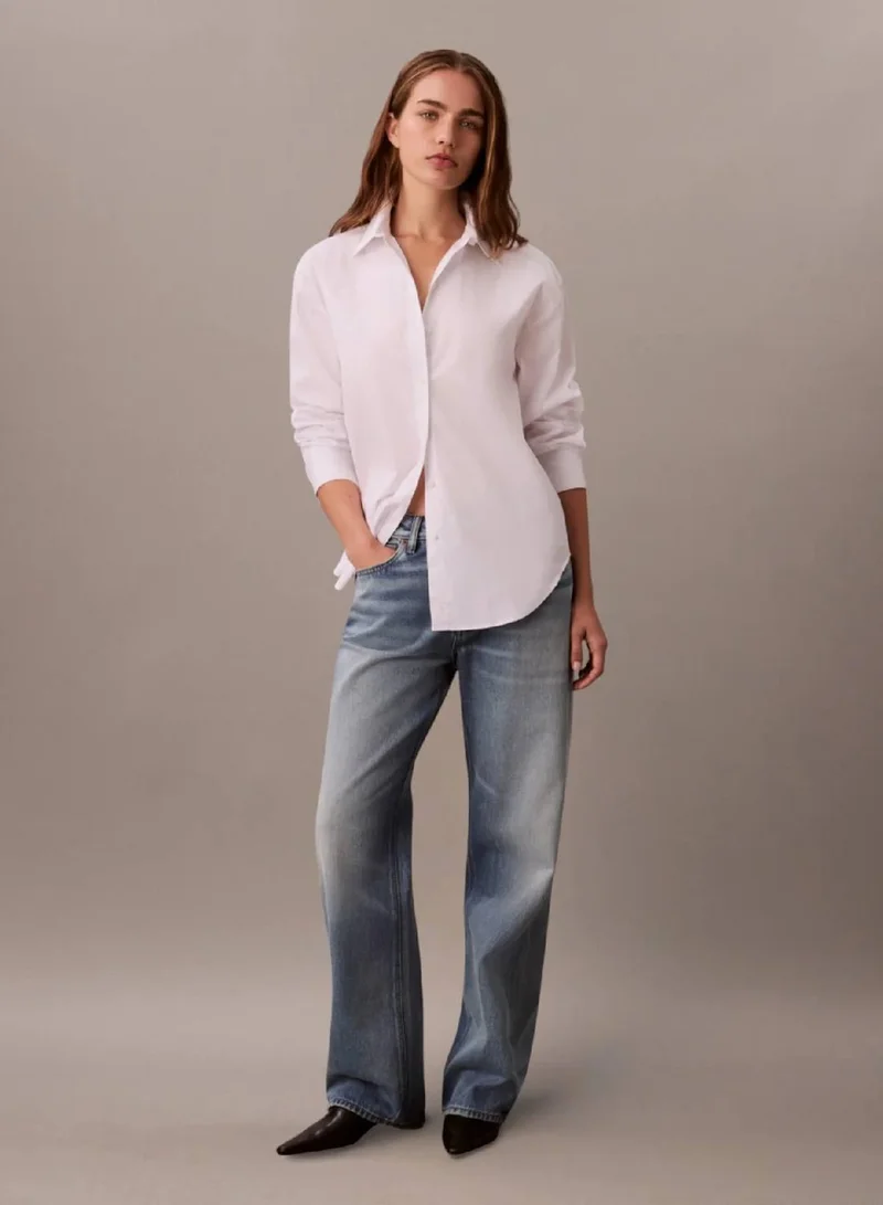 Calvin Klein Brilliant White Relaxed Poplin Stretch Shirt for Women | Best Price UAE