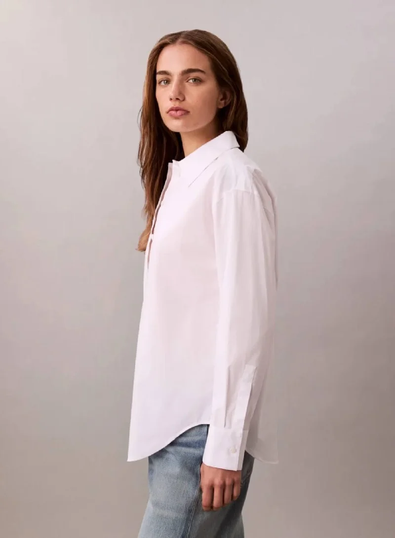 Calvin Klein Brilliant White Relaxed Poplin Stretch Shirt for Women | Best Price UAE