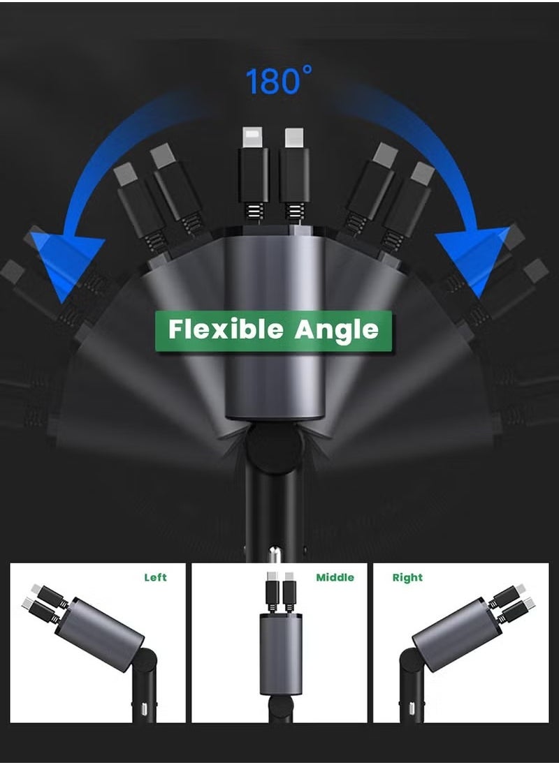 NIBEMINENT - 4-in-1 Retractable Car Charger With USB&Type-C&Lightning-Digital Display Cigarette Lighter,12/24V 120W Car Charger Adapter,Supports PD Fast Charging,Compatible with iPhone,Huawei,Honor,Samsung,Galaxy, - Image 1