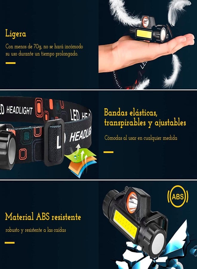 عبوة من مصباحين أماميين LED قابلين لإعادة الشحن من CREADY®، مصباح أمامي محمول عالي الطاقة بزاوية قابلة للتعديل ومقاوم للماء، مصباح LED قابل لإعادة الشحن مثالي للجري أو المشي لمسافات طويلة أو ركوب الدراجات - Image 2