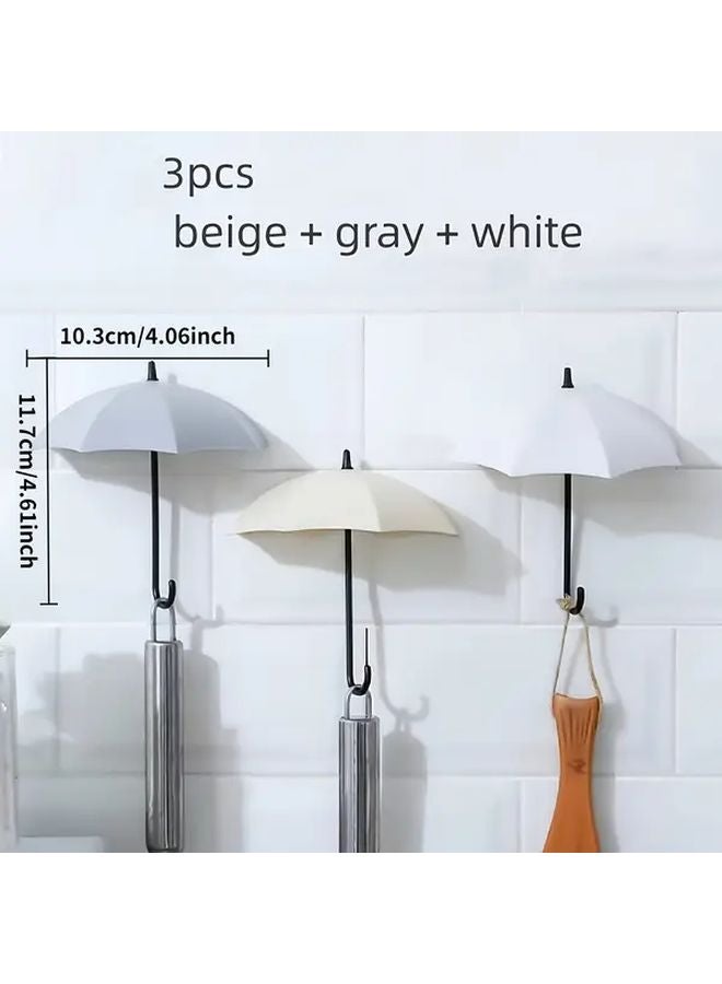 3pcs White Adhesive Wall Hooks Heavy Duty Umbrella Holder No Drill Space Saving - Image 4