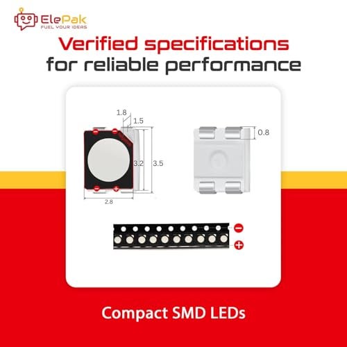 ElePak SMD LED Pak (100 Pcs) - Red, Green, Blue, Yellow, White 5 Colors - High Brightness Output - Electronic Components Kit - DIY Science Project, PCB Mounting, Backlighting (3.2mm × 2.8mm, 0.06, Watts) - Image 5