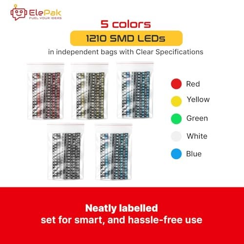 ElePak SMD LED Pak (100 Pcs) - Red, Green, Blue, Yellow, White 5 Colors - High Brightness Output - Electronic Components Kit - DIY Science Project, PCB Mounting, Backlighting (3.2mm × 2.8mm, 0.06, Watts) - Image 3