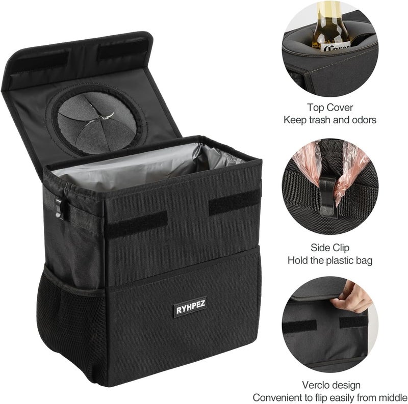 Ryhpez Car Trash Can with Lid - Hanging Trash Bin Garbage Can for Car SUV, Leak-Proof Collapsible Automotive Truck Organizer Road Trip Essentials(3.2 Gallon/12L) - Image 2