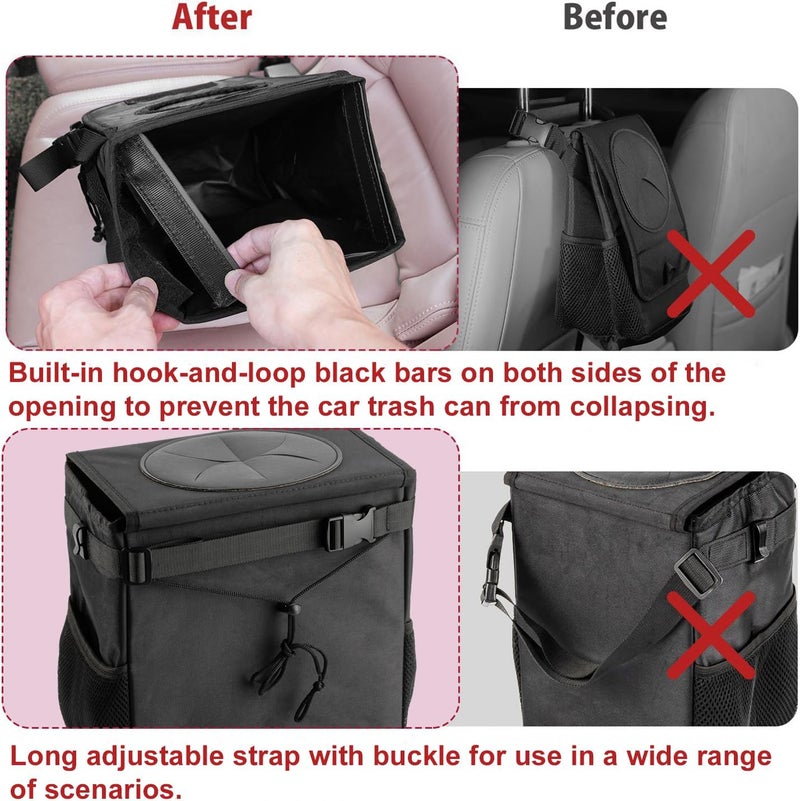 Ryhpez Car Trash Can with Lid - Hanging Trash Bin Garbage Can for Car SUV, Leak-Proof Collapsible Automotive Truck Organizer Road Trip Essentials(3.2 Gallon/12L) - Image 5