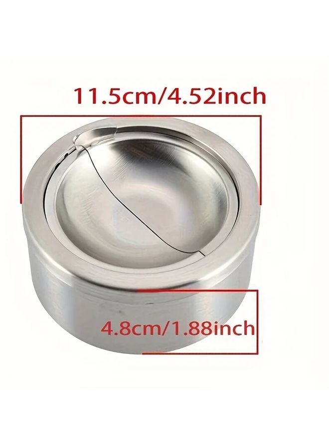 قطعة واحدة من منفضة سجائر فضية غير قابلة للصدأ مع غطاء، مستديرة محمولة مقاومة للرياح للمنزل والهواء الطلق - Image 4