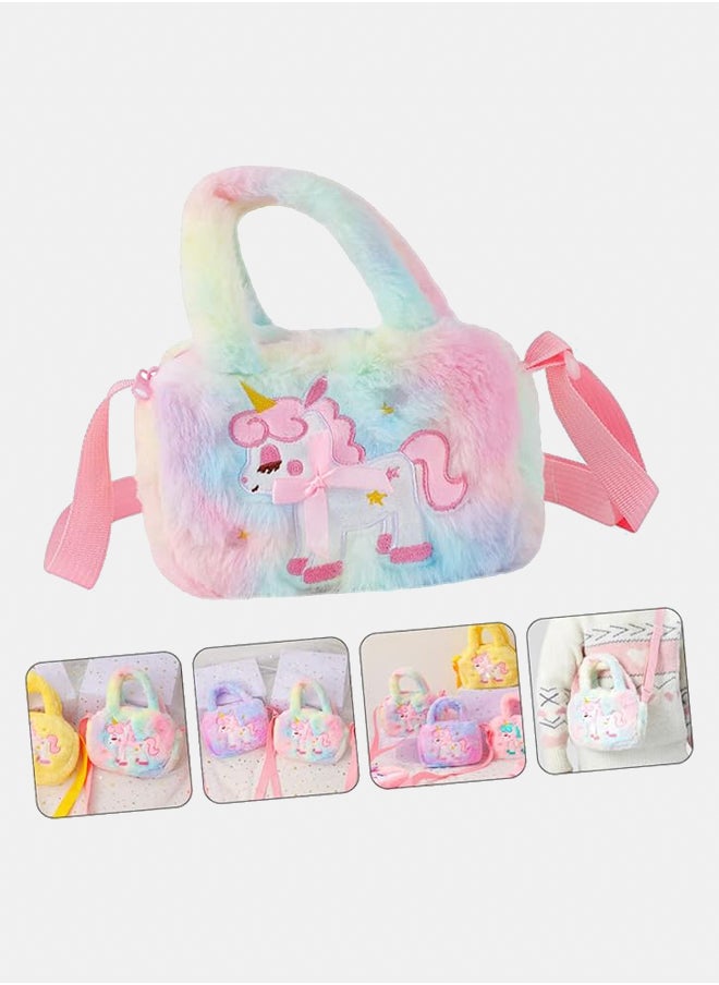 Generic Dye Pattern Crossbody Travel Rainbow Adorable Women Tie Fluffy Purse Girls Cosmetic D Design Plush Princess Messenger Handbag Girl Colorful for Organizer Tote Children Bags, Colorful, 5X13X18CM  - Image 2
