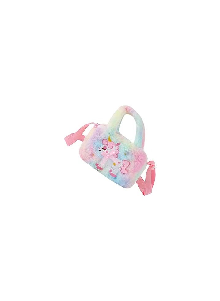 Generic Dye Pattern Crossbody Travel Rainbow Adorable Women Tie Fluffy Purse Girls Cosmetic D Design Plush Princess Messenger Handbag Girl Colorful for Organizer Tote Children Bags, Colorful, 5X13X18CM  - Image 1