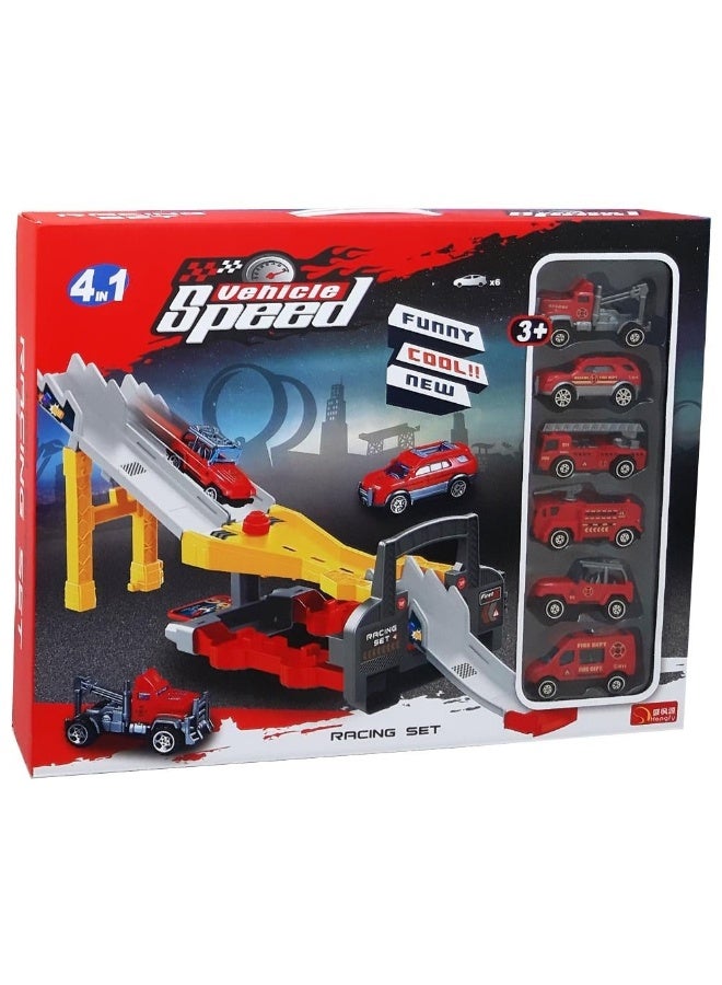 Vehicle Speed 6 Pieces Slip Car 4 in 1 Set - Red - E12-23 - Image 1
