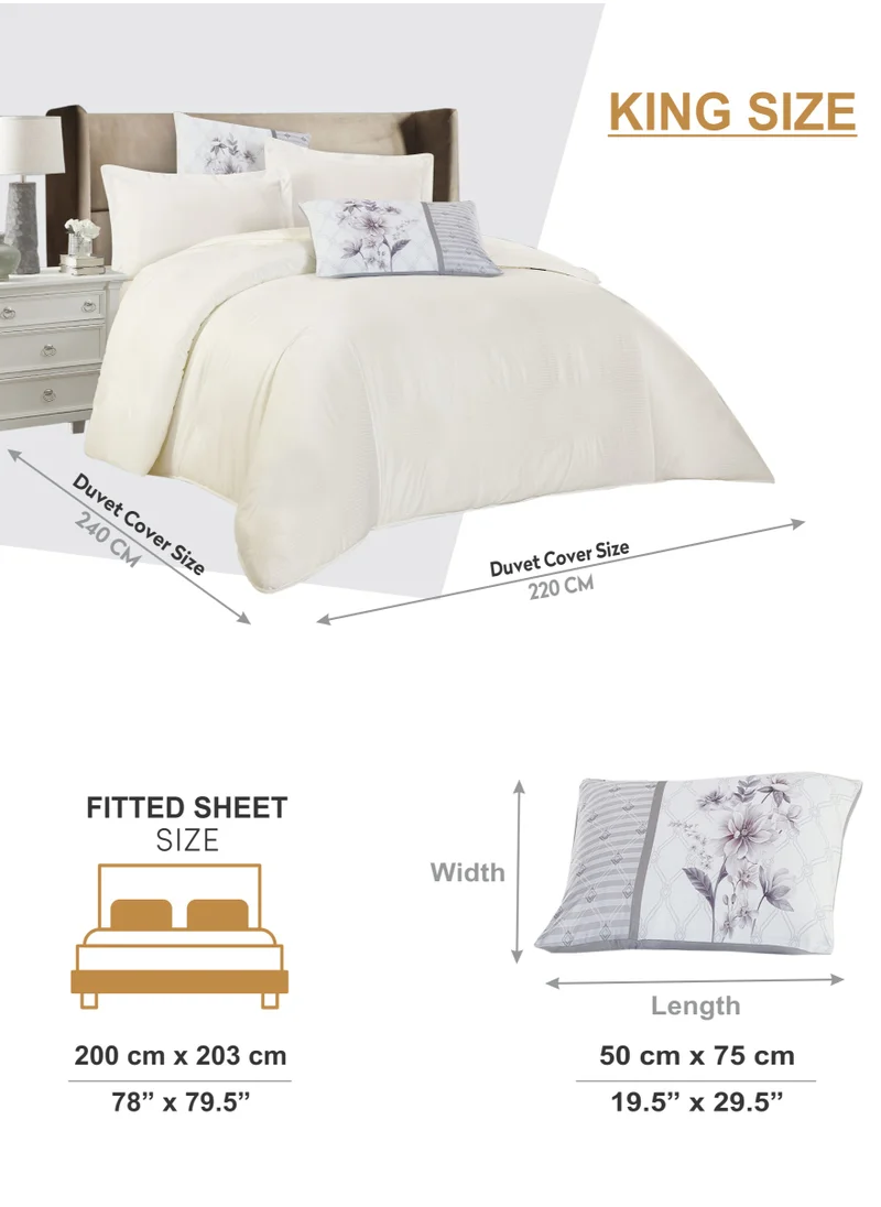 دوناتيلا Duvet Set 6-Pcs King Size Striped Microfiber Bed Set With 1 Duvet Cover(220 X 240 CM) 1 Fitted Sheet 2 PillowSham And 2 Digital Printed Pillowcases(Without Filler),