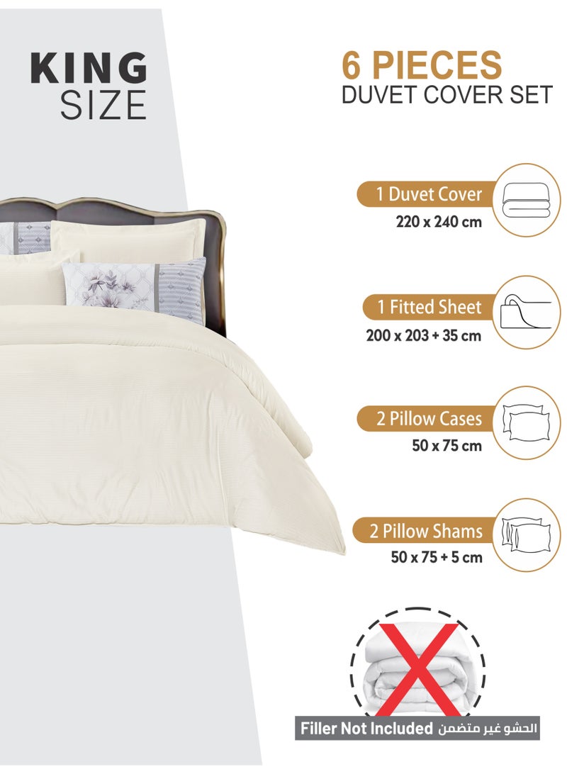 Donetella Duvet Set 6-Pcs King Size Striped Microfiber Bed Set With 1 Duvet Cover Fits 200x200cm, 1 Fitted Sheet 2 PillowSham And 2 Digital Printed Pillowcases(Without Filler) - Image 3