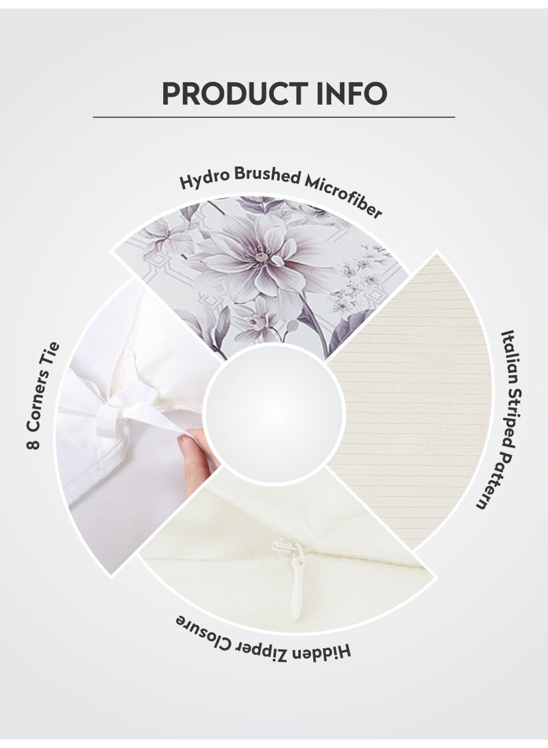 Donetella Duvet Set 6-Pcs King Size Striped Microfiber Bed Set With 1 Duvet Cover Fits 200x200cm, 1 Fitted Sheet 2 PillowSham And 2 Digital Printed Pillowcases(Without Filler) - Image 4