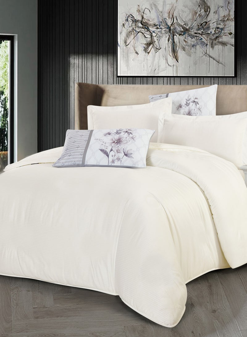 Donetella Duvet Set 6-Pcs King Size Striped Microfiber Bed Set With 1 Duvet Cover Fits 200x200cm, 1 Fitted Sheet 2 PillowSham And 2 Digital Printed Pillowcases(Without Filler) - Image 1