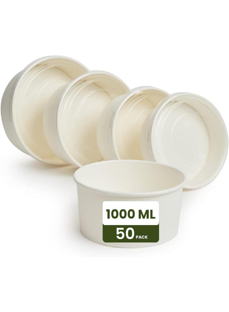 Ecoway Compostable Heavy Duty Made Of Paper - [34 Ounce - 1000 Ml, Pack Of 50] Disposable Bowls Eco-Friendly Biodegradable Perfect For Salad, Soup, Dessert, Hot or Cold Use, White - Image 3