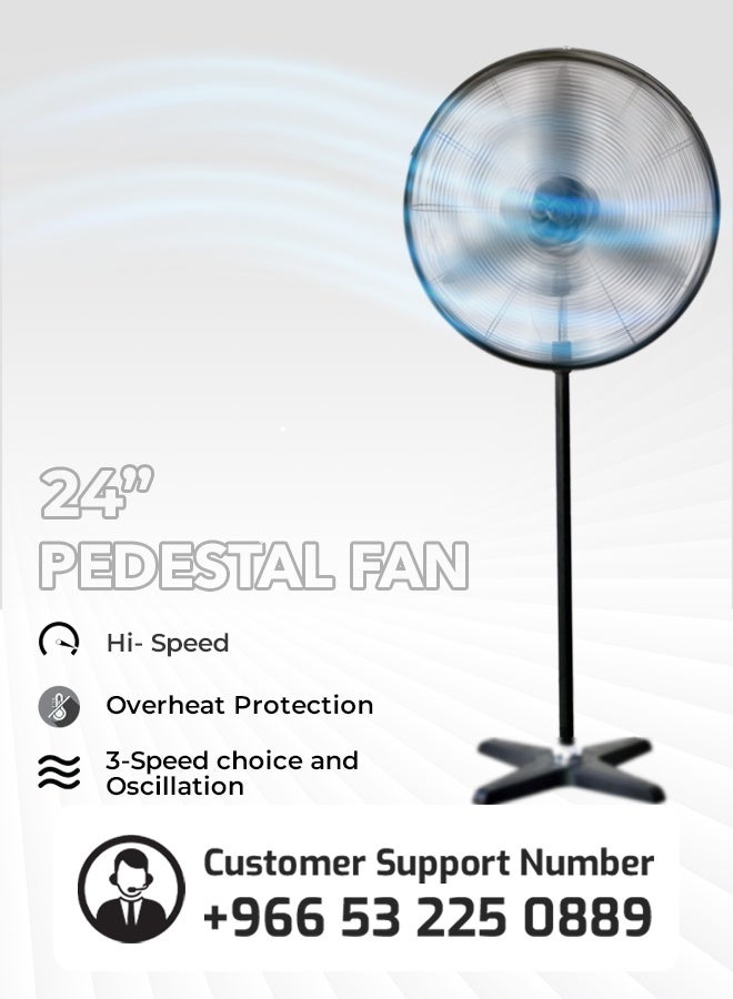 Selex 24” Industrial Pedestal Fan – 1400 RPM High-Speed Air Circulator with 3-Speed Settings, Overheat Protection, Heavy Base, Aluminum Blades, Oscillation – 3-Year Warranty  - Image 2
