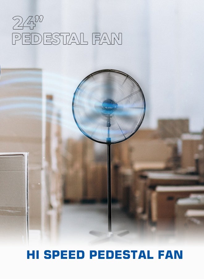 Selex 24” Industrial Pedestal Fan – 1400 RPM High-Speed Air Circulator with 3-Speed Settings, Overheat Protection, Heavy Base, Aluminum Blades, Oscillation – 3-Year Warranty  - Image 4